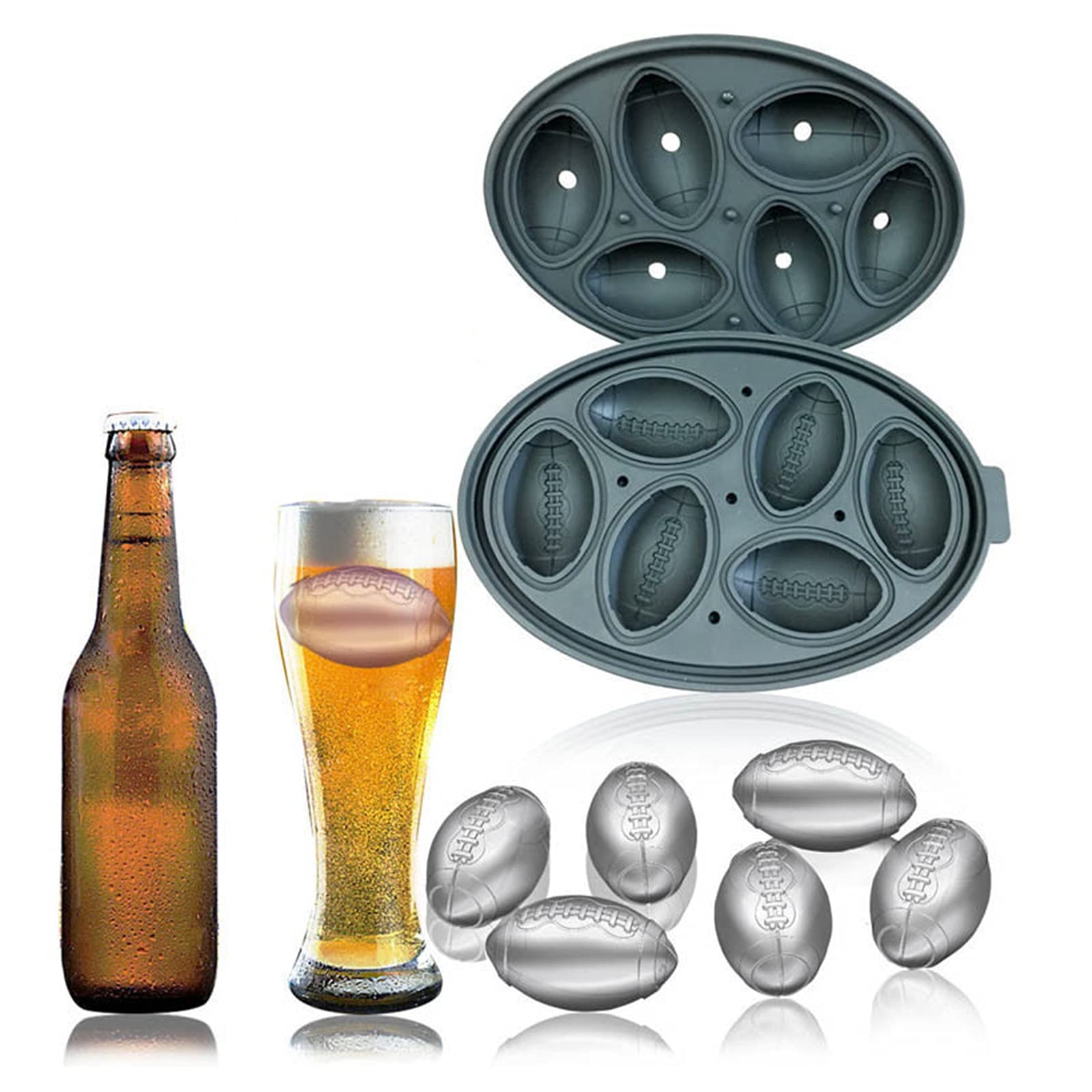 Grüne Silikon-Eiswürfelformen mit Deckel – 5er-Set, leicht abnehmbare, stapelbare Gefrierformen für Bier, wiederverwendbar und BPA-frei