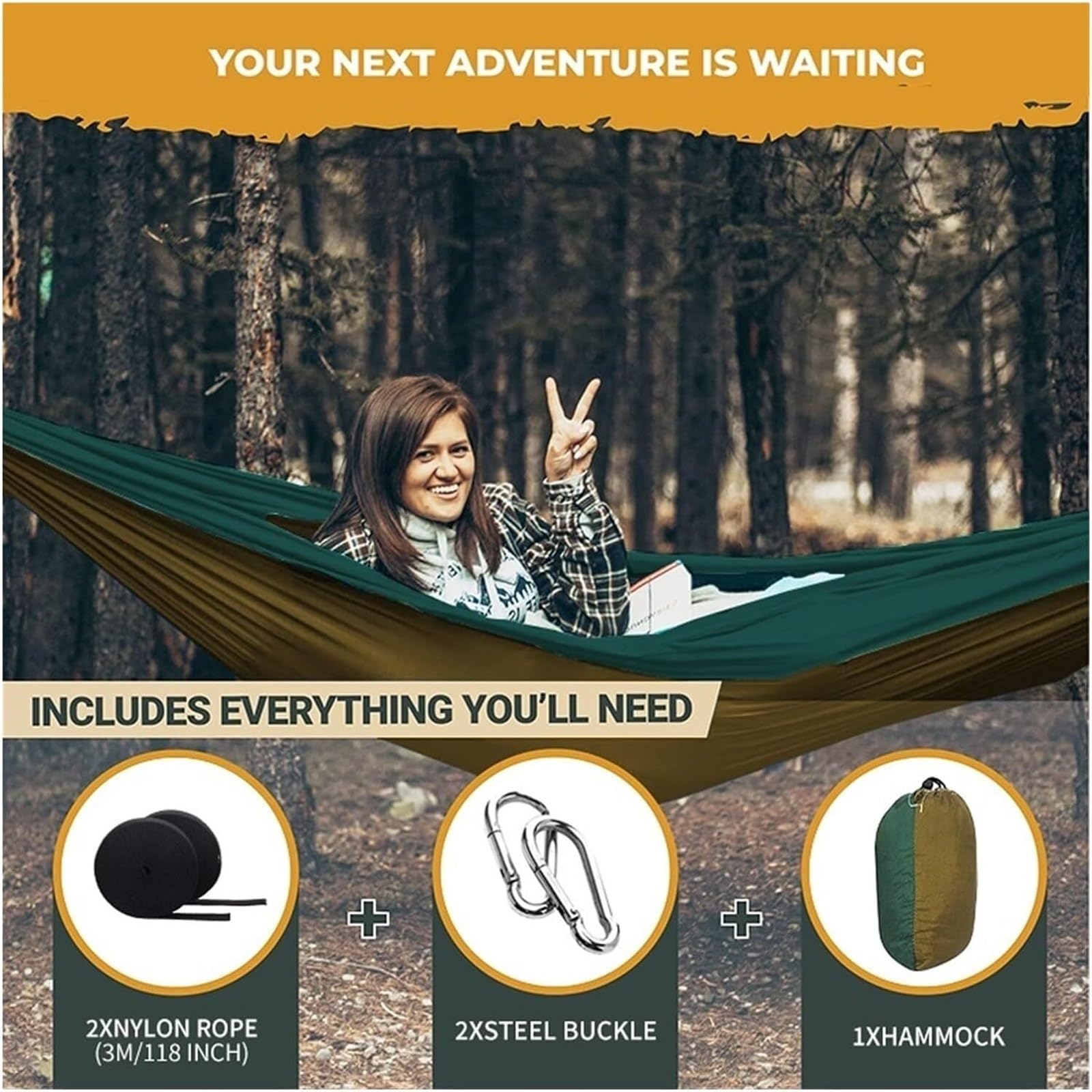 Hamak Ultralekki, Hammock Podwójny Hamak Z Wiszącymi Linami Przenośny 270x140 Cm Na Werandę Przydomową na Kemping, na Zewnątrz