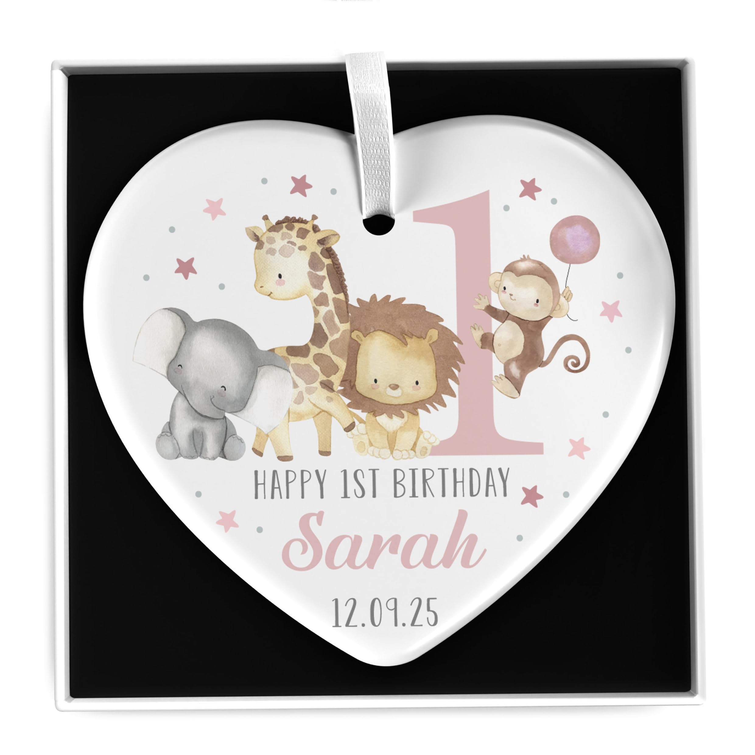Beecreative Personalised 1st Birthday Gift For Girl, First Birthday Gifts for Girls Daughter Granddaughter Niece Goddaughter, Jungle Safari Animal Lion Elephant With Gift Box