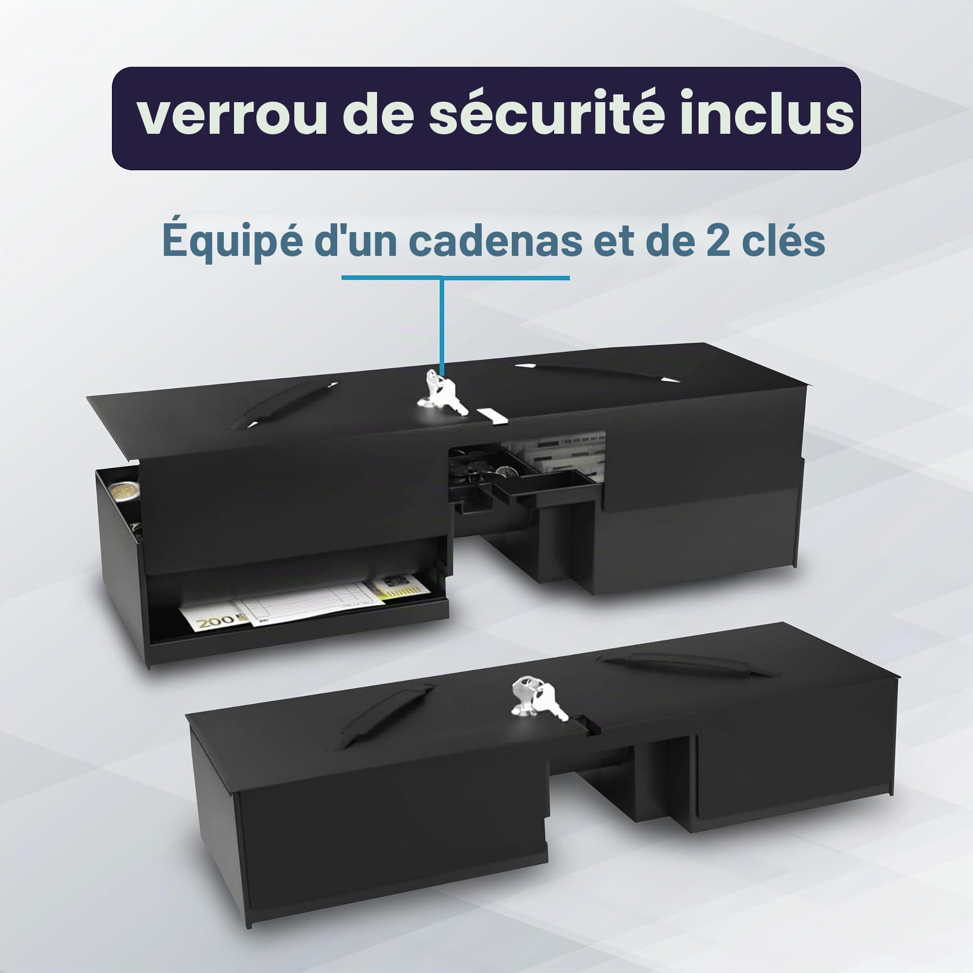 Intérieur avec couvercle et serrure pour tiroir en espèces Flip-Top ouverture verticale automatique pour imprimante POS et caisse enregistreuse, 5 billets - 8 pièces - Universel
