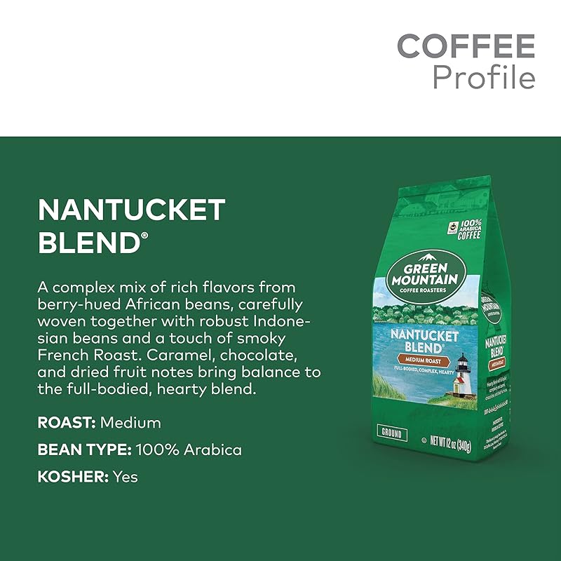 Green Mountain Coffee Roasters, Nantucket Blend, Fair Trade Certified, Ground Coffee, Medium Roast, Bagged 12oz. Nantucket Blend 12 Ounce (Pack of 1)