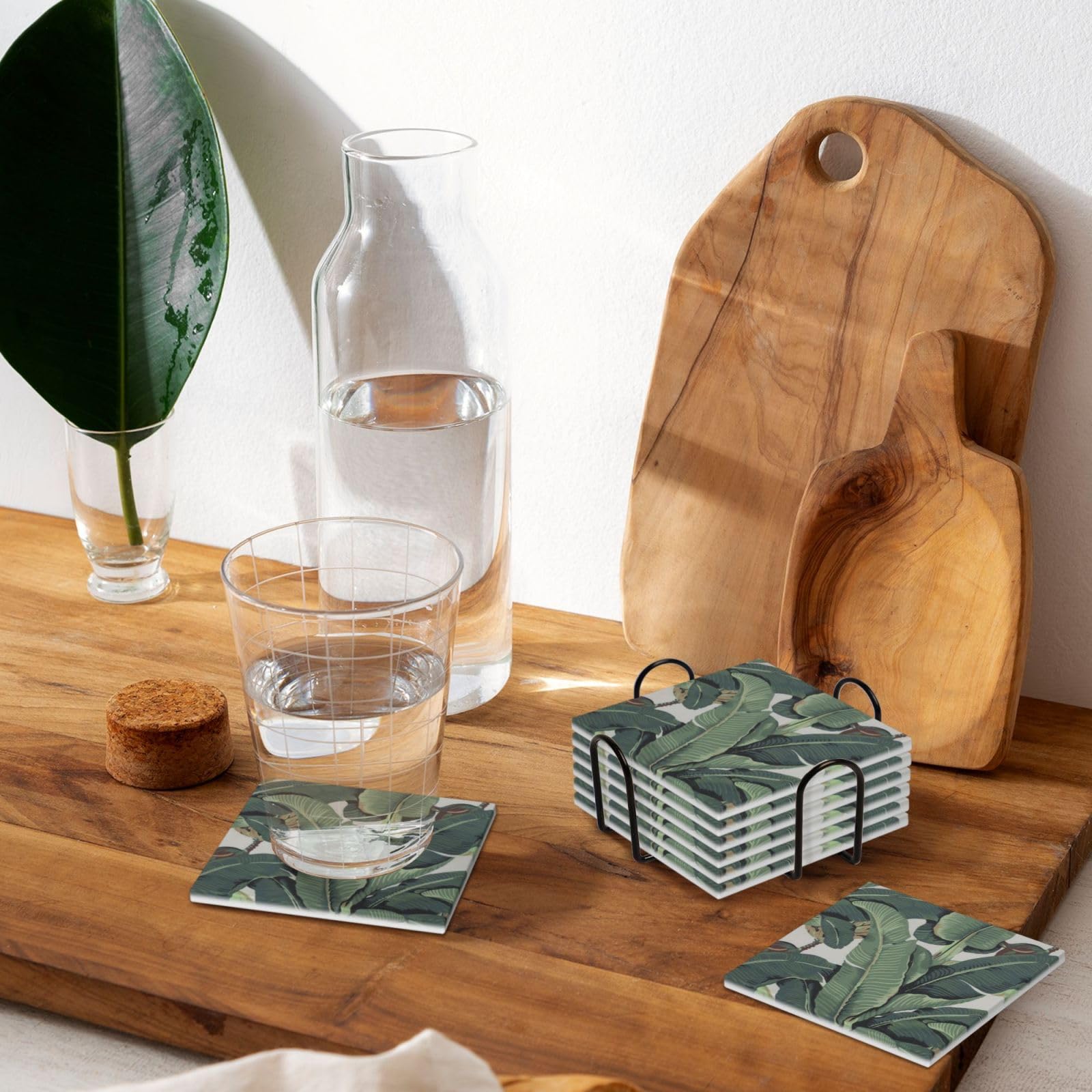 Nipichsha Sottobicchieri per bevande, set di 6 sottobicchieri assorbenti in ceramica marmorizzata con supporto e base in sughero, graziosi sottobicchieri in pietra per tazza da cucina, decorazione per