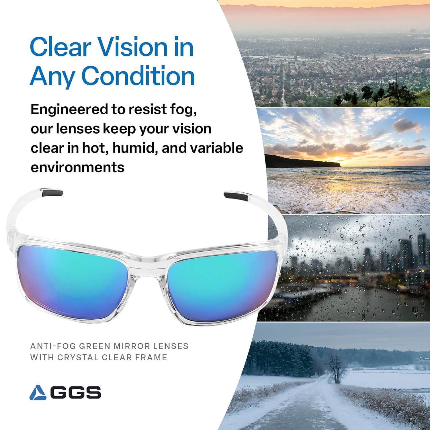 Bullhead Safety Eyewear Pompano Glasses - Anti-Fog, Lightweight, Impact/Scratch Resistant, UV Blocking Sunglasses for Cycling, Fishing, Driving, Green Mirror/Clear - Image 2