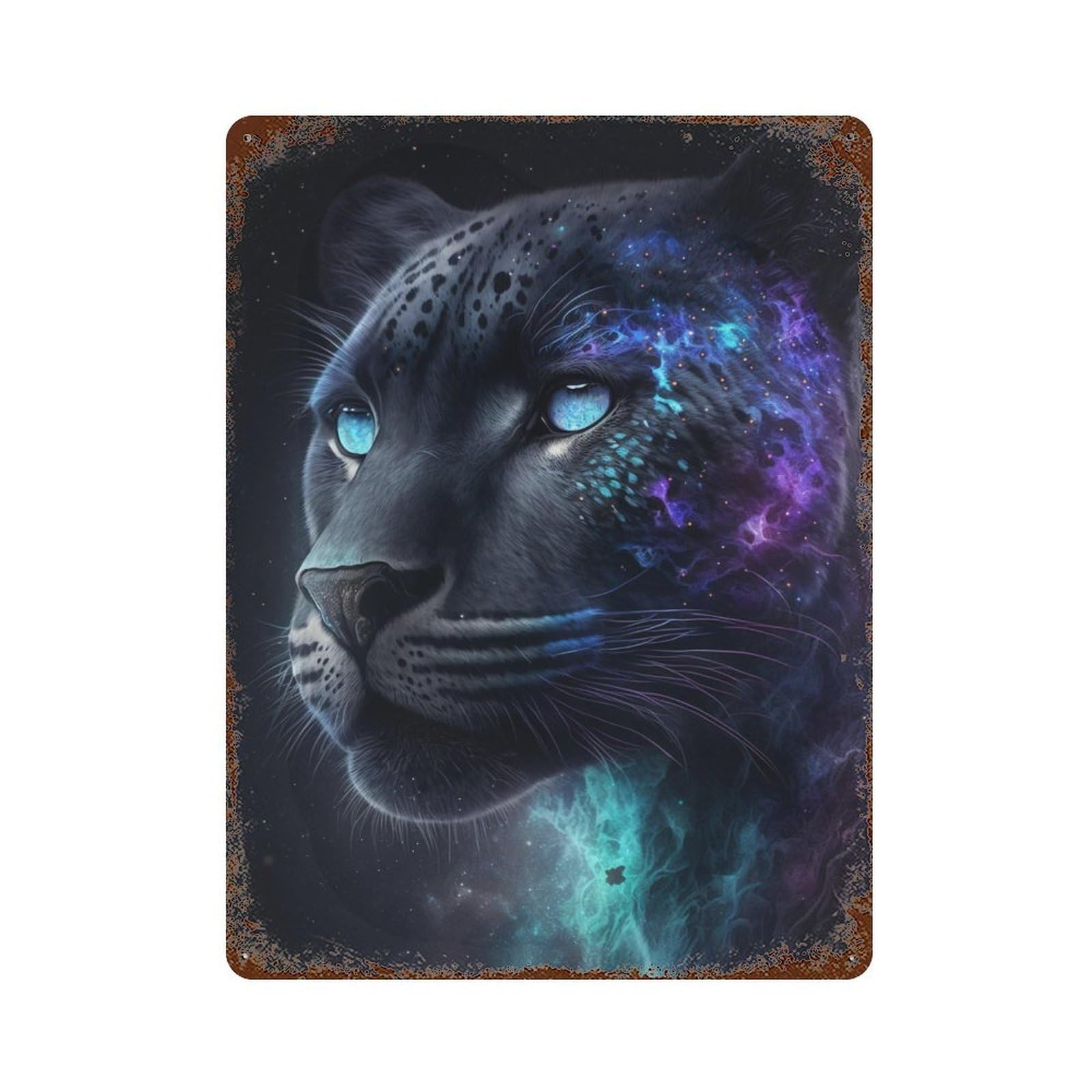 Galactic Leopard Portrait-7 Vintage Rust Metal Sign 15.7"x11.8", Ideal for Cafe, Home Bar And Lounge Decor