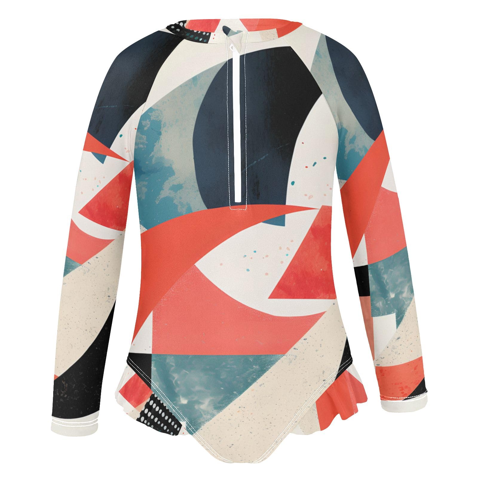 ALAZA Swimsuit for Girls Long Sleeve Rashguard Bathing Suit Geometric Abstract 3 Quick Dry 4T