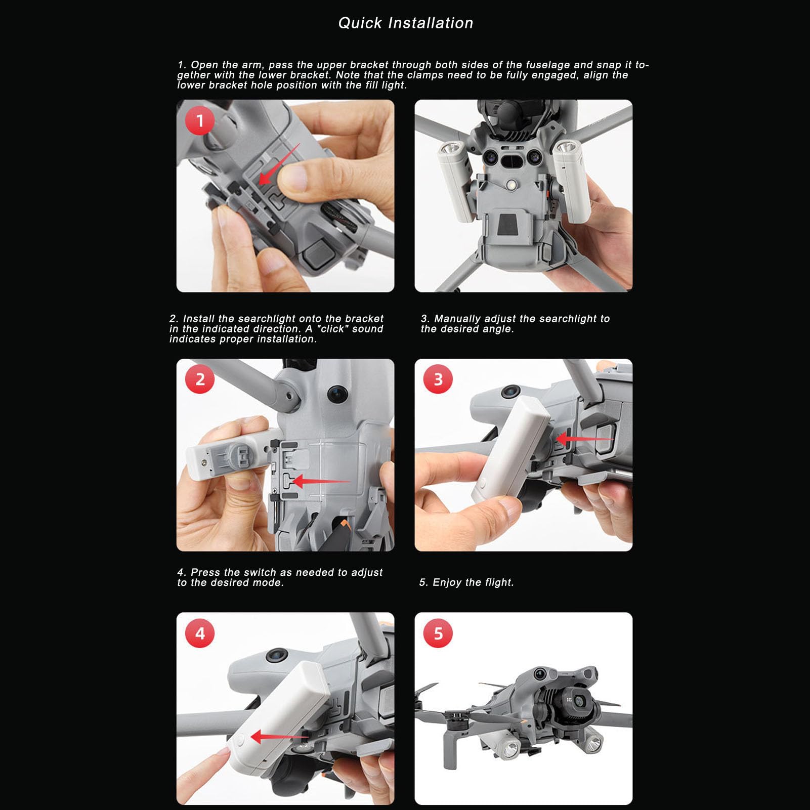 Drone Searchlight Lightweight 360° Rotating Rechargeable for Mini