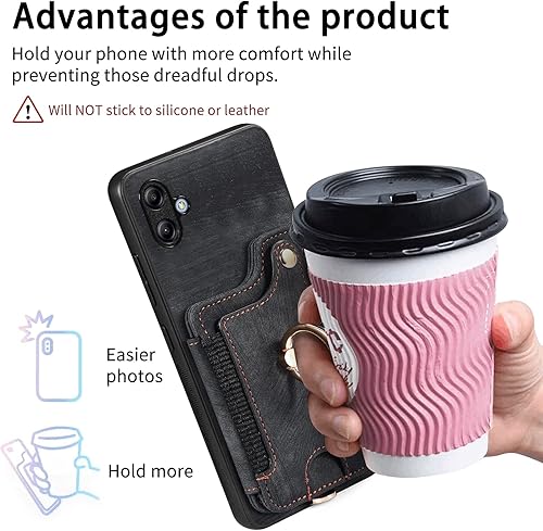 Miniatura 6 de Asuwish Funda para teléfono Samsung Galaxy A04e con protector de pantalla de vidrio templado y correa para la muñeca con cordón RFID para tarjetas