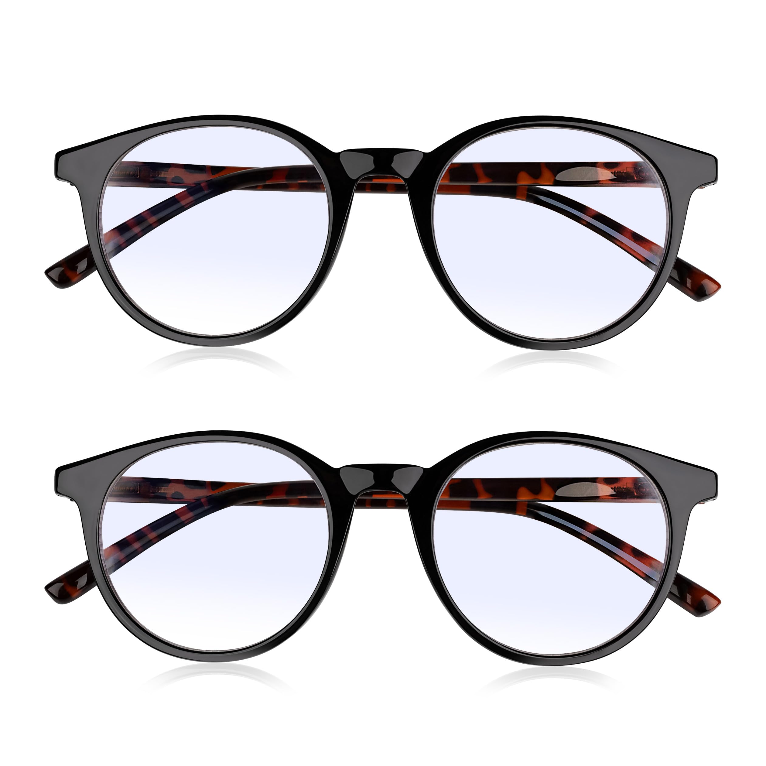 Read Optics Unisex Black & Brown Tort 2 Pack Glasses For Reading, Mens & Womens Round Ready To Wear Readers, Non Prescription Specs, Shiny Black & Tort (, +2.5)