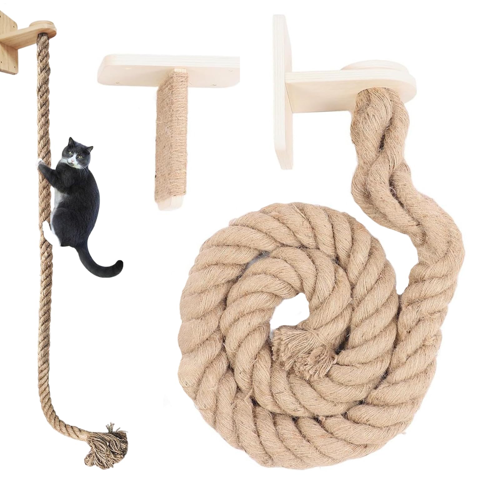 Katzen Kletterseil Wand, 173x19x12cm Klettertau Katzen, Wandmontierte Klettertau, Katzensprungkissen, Kratzleiter Zum Krallenschleifen Wandmontierte Katzensprungsregale Für Schlafzimmer