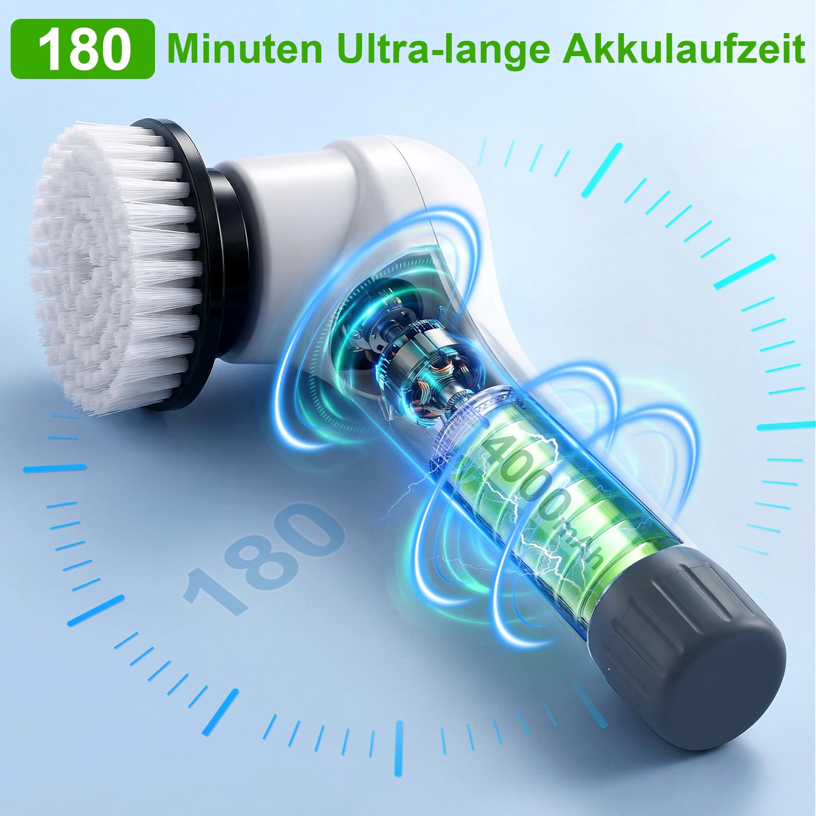 Elektrische Reinigungsbürste, 8 in 1 Putzbürste Elektrisch, Electric Cleaning Brush IPX7 Wasserdichter mit Austauschbaren Bohrbürstenköpfen und Verstellbarem Griff für Badezimmer, Fliesen, Küchenherd