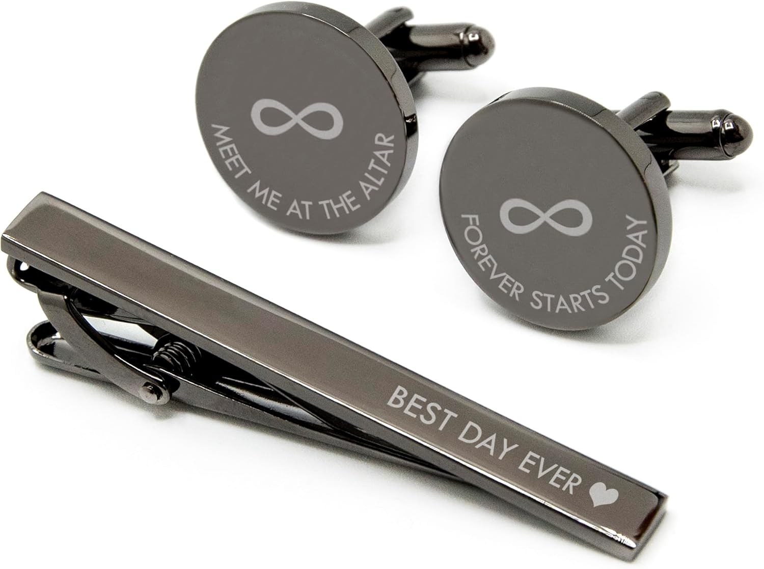 MUUJEE Engraved Cufflinks & Tie Clip