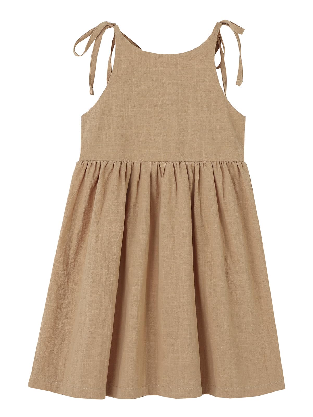 Cyolonni Toddler Baby Girl Cotton Linen Dress Bow Straps Sleeveless Casual Beach Sundress Khaki 90