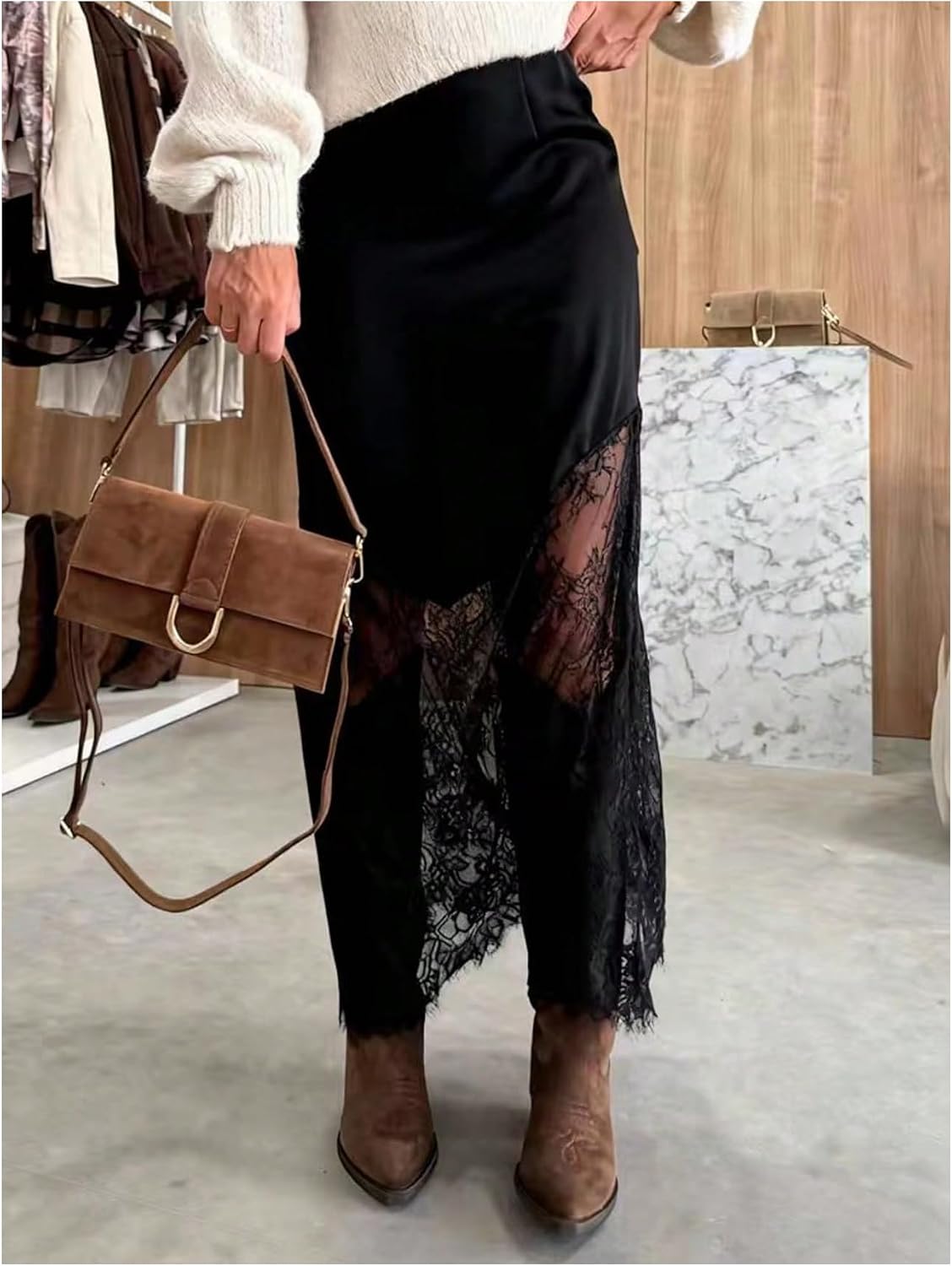 GORGLITTER Women's Plus Size Skirt Western Boho Lace Mesh High Waist A Line Party Maxi Long Skirts Going Out Outfits