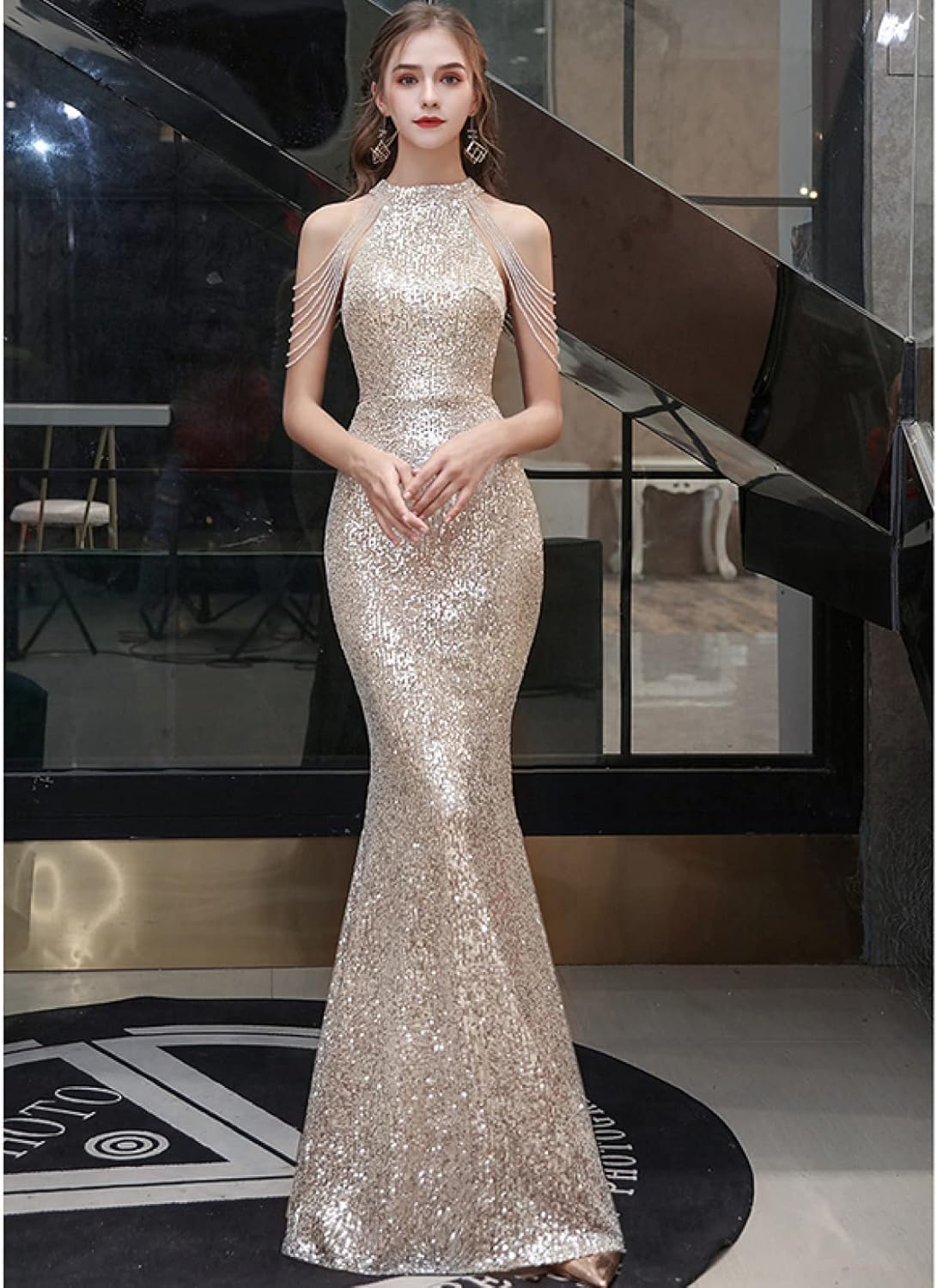 キャバドレス ロング タイト スリット ワンピース ロングドレス 大きいサイズ xl xxl レース ジップ フリル キャバ ドレス ロングドレス  キャバドレス ロング丈 タイト ビジュー ホルターネック ワンピース 大きいサイズ xl xxl [BKVB] パーティードレス フォマール イブニングドレス ノースリーブ キャバ キャバドレス ホルターネック 大きいサイズ ファ