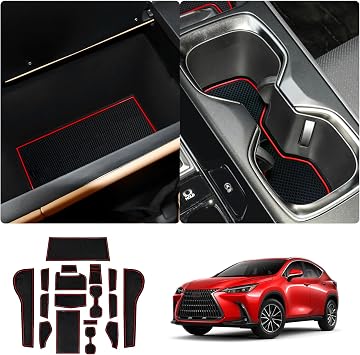 LUWU for 2022-2027 Lexus NX250 NX350 NX350H NX450H Center Console Liners Mat Cup Holder Inserts Mat Door Slot Mat Console Liner Trim Mat 2026 2027 Lexus NX 250 350 Accessories 17PCS Red