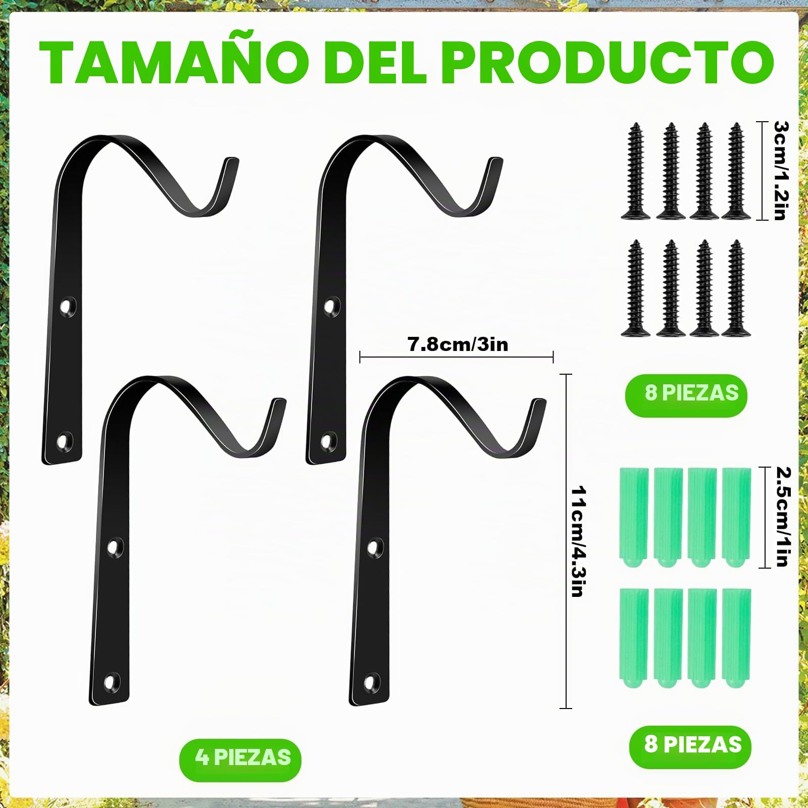 4 Piezas Gancho de Planta para Colgar en la Pared, Maceta Gancho Linterna, Ganchos Colgantes de Metal para Jardín, para Colgar plantas, Linternas, Comederos de Pájaros