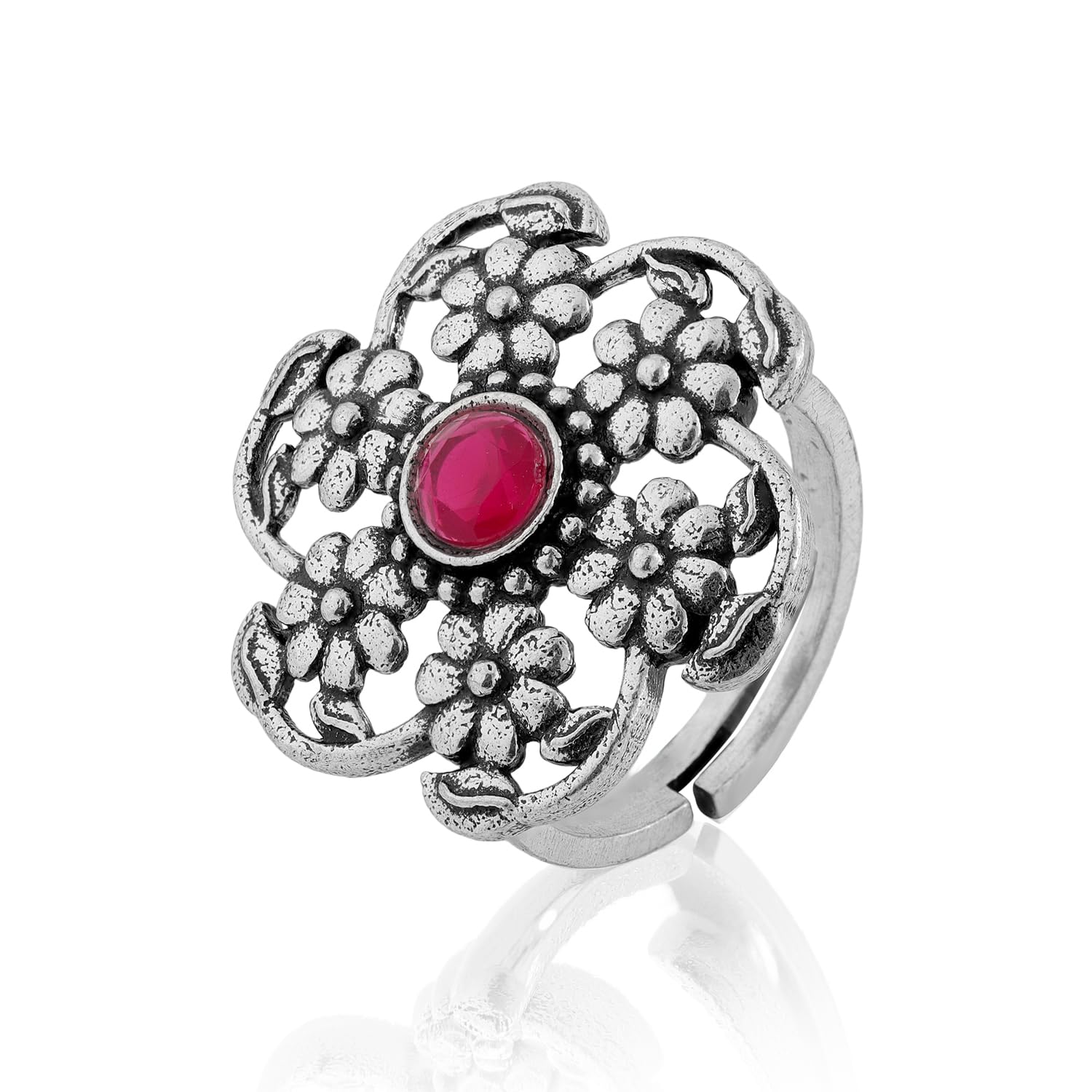 voylla Oxidised Silver Madhavi Statement Ring for Women Anti Tarnish Floral Ring Summer Indo Western Jewellery Gift for Women Gift for Her | Phulwari-picture-37