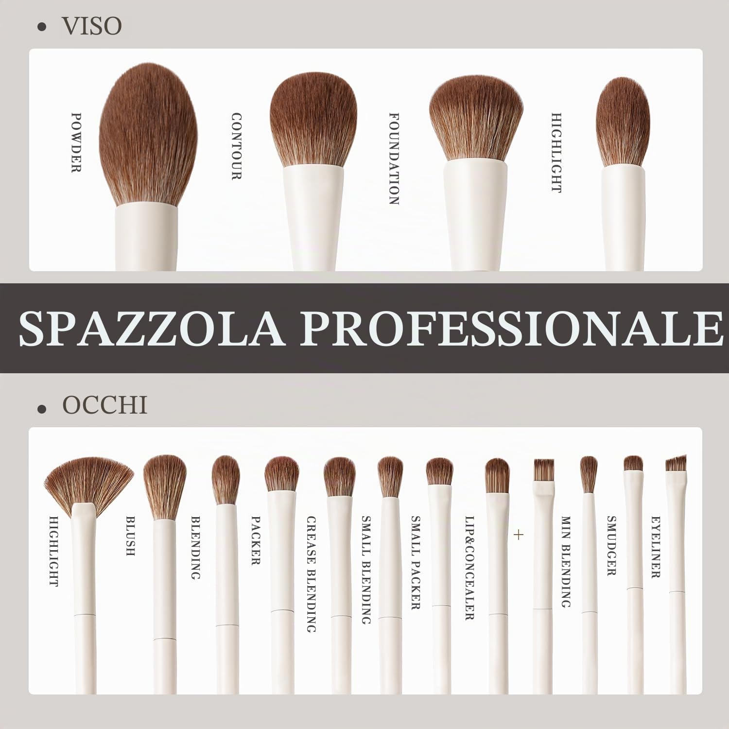 BEILI Pennelli da Trucco 15 PCS Vegano Set Pennelli Make Up Professionali Fondotinta in polvere Evidenziatore Correttore Ombretto Matita per sopracciglia Spoolie Capelli sintetici