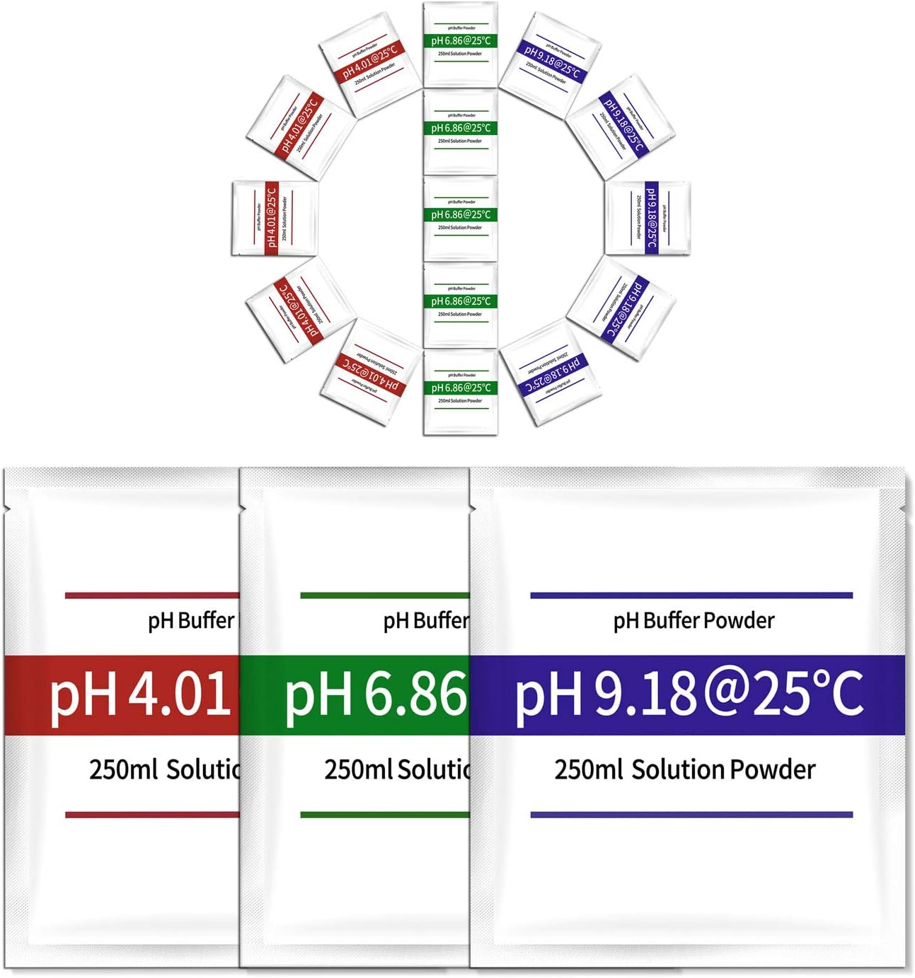 15-Pack pH Meter Buffer Solution Powder, Easy and Accurate, Make pH Calibration Solution 4.01, 6.86, and 9.18