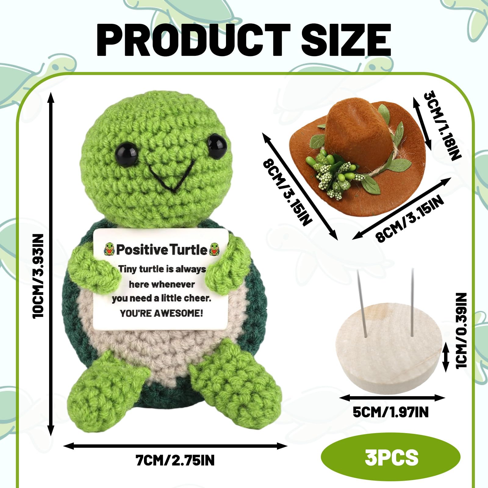 Positive Crochet Animals,Positive Turtle,Crochet Positive Animals,Inspirational Gifts for Friends and Family,Table and Room Decorations,Suitable for Birthdays Graduations or Special Occasions - Image 2