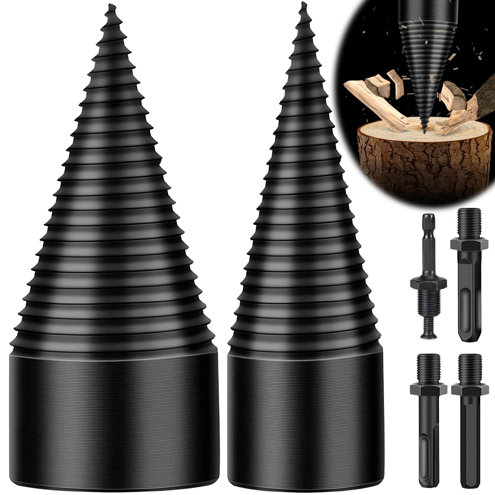 Foret de Fendage de Bois, 32+45mm Fendeur de Bois Conique, Foret À Bois pour Fendre du Bois avec 3 Poignées de Forage, Foret Fendeur de Bois ou de bûches Vis Cône pour Perceuse