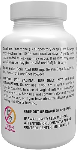 Miniatura 2 de vH Essentials Supositorios vaginales de ácido bórico más prebióticos infundidos con aloe vera relajante, fórmula de apoyo de pH combate el olor