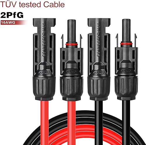 Miniatura 4 de Cable solar de extensión solar de 6 pies 10AWG con conector hembra y macho, kit de adaptador de cable de panel solar (6 pies rojo + 6 pies negro)