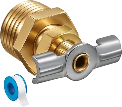 Dreyoo 1 Pack 1/2 RV Water Heater Replacement Drain Valve with Tape, Durable Brass Construction RV Water Heater Drain Plug for RV and Trailer Water Heater