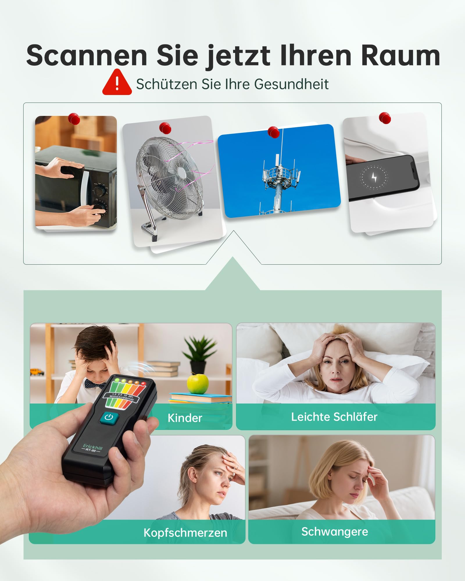 ERICKHILL Handheld EMF Messgerät, Geisterjagd Equipment, 5-stufige LED-Warnungen, 30Hz–20kHz EMF Detektor, Strahlungsmesser