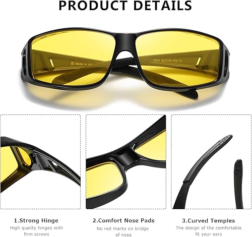 Miniatura 3 de kimorn Gafas de conducción de visión nocturna, para hombres y mujeres, antirreflejos, polarizadas, lentes amarillas