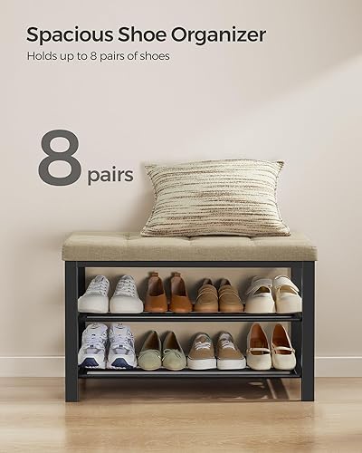 Miniatura 5 de SONGMICS, Almacenamiento, banco de entrada con cojín, estante para zapatos con asiento, ahorro de espacio, estilo moderno, para sala de estar,