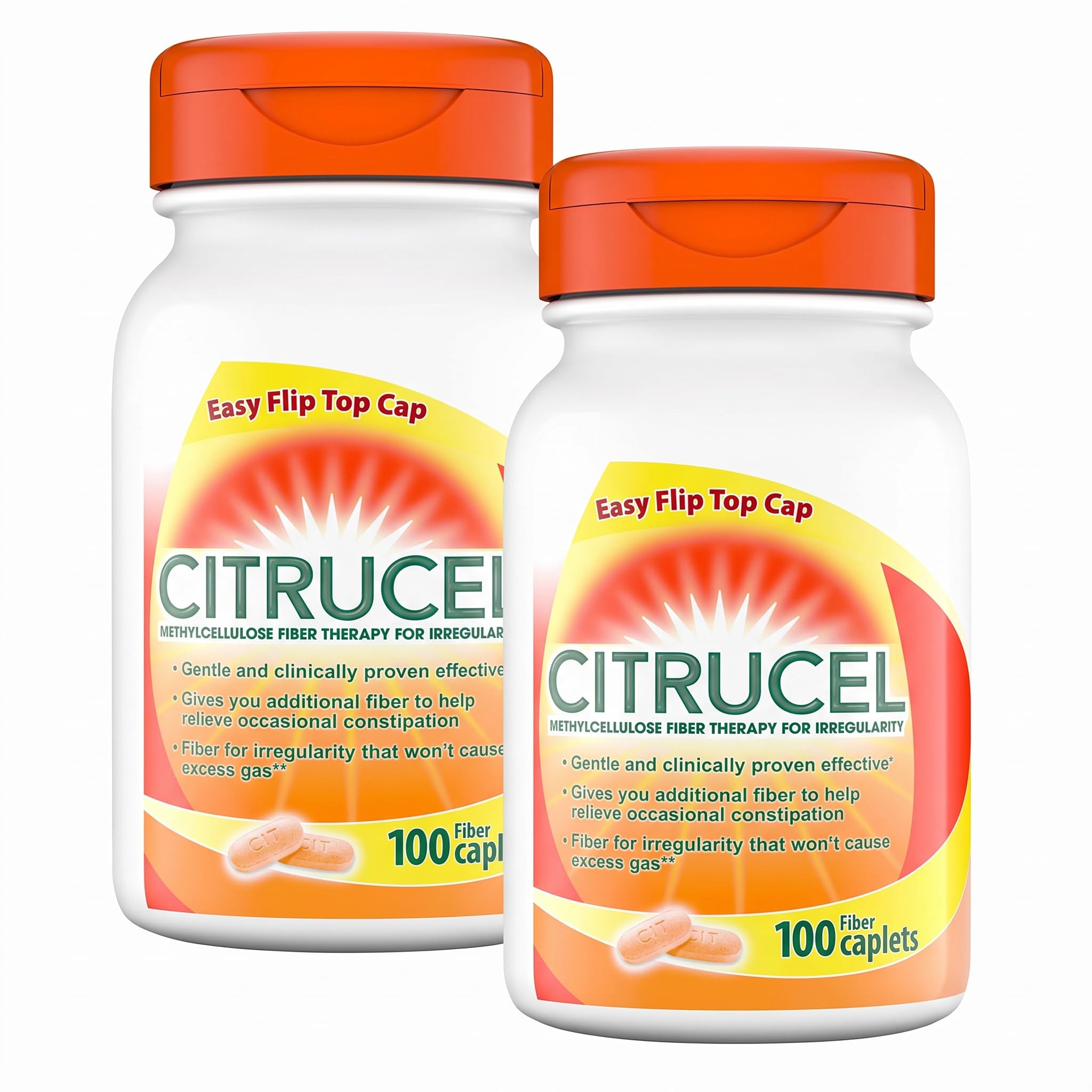 CITRUCEL Methylcellulose Fiber Caplets for Occasional Constipation Relief, Orange Flavor - 1 Count (Pack of 2)