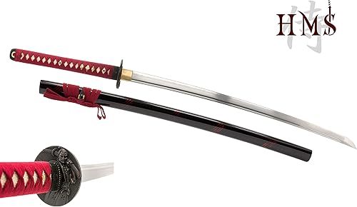 Miniatura 8 de HMS - Espada japonesa Samurai Wakizashi, Oda Nobunaga Tsuba, forjada a mano, acero al carbono 1045, templado al calor, enrejado completo, afilado