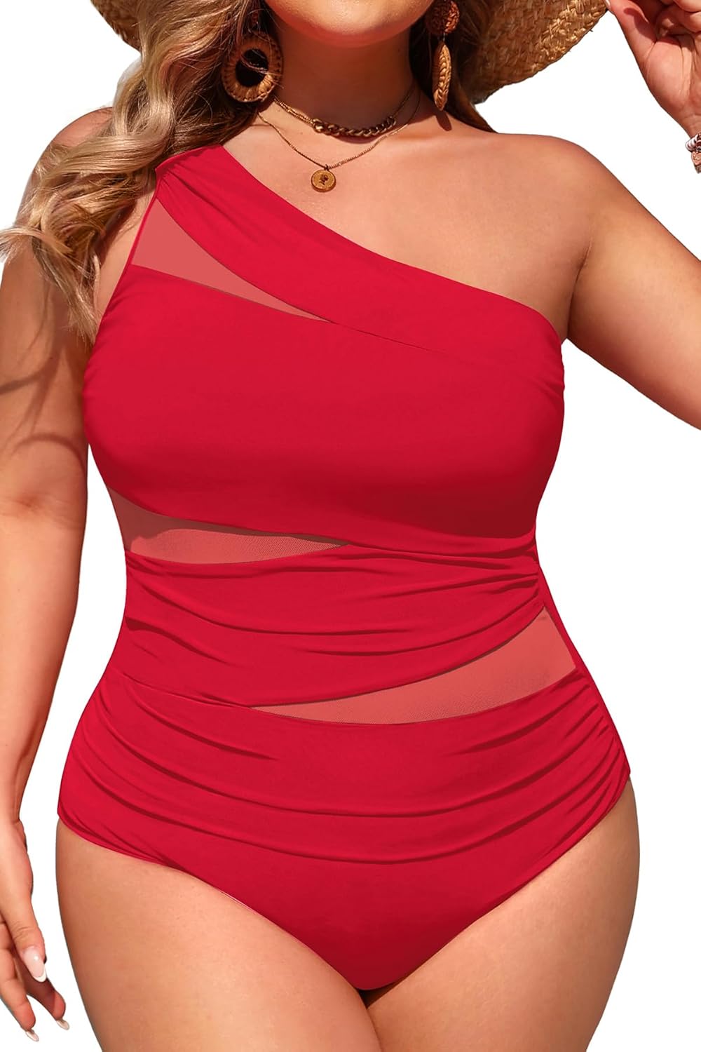 Aqua Eve Plus Size One Piece Swimsuit for Women Tummy Control Bathing Suits One Shoulder Swimwear