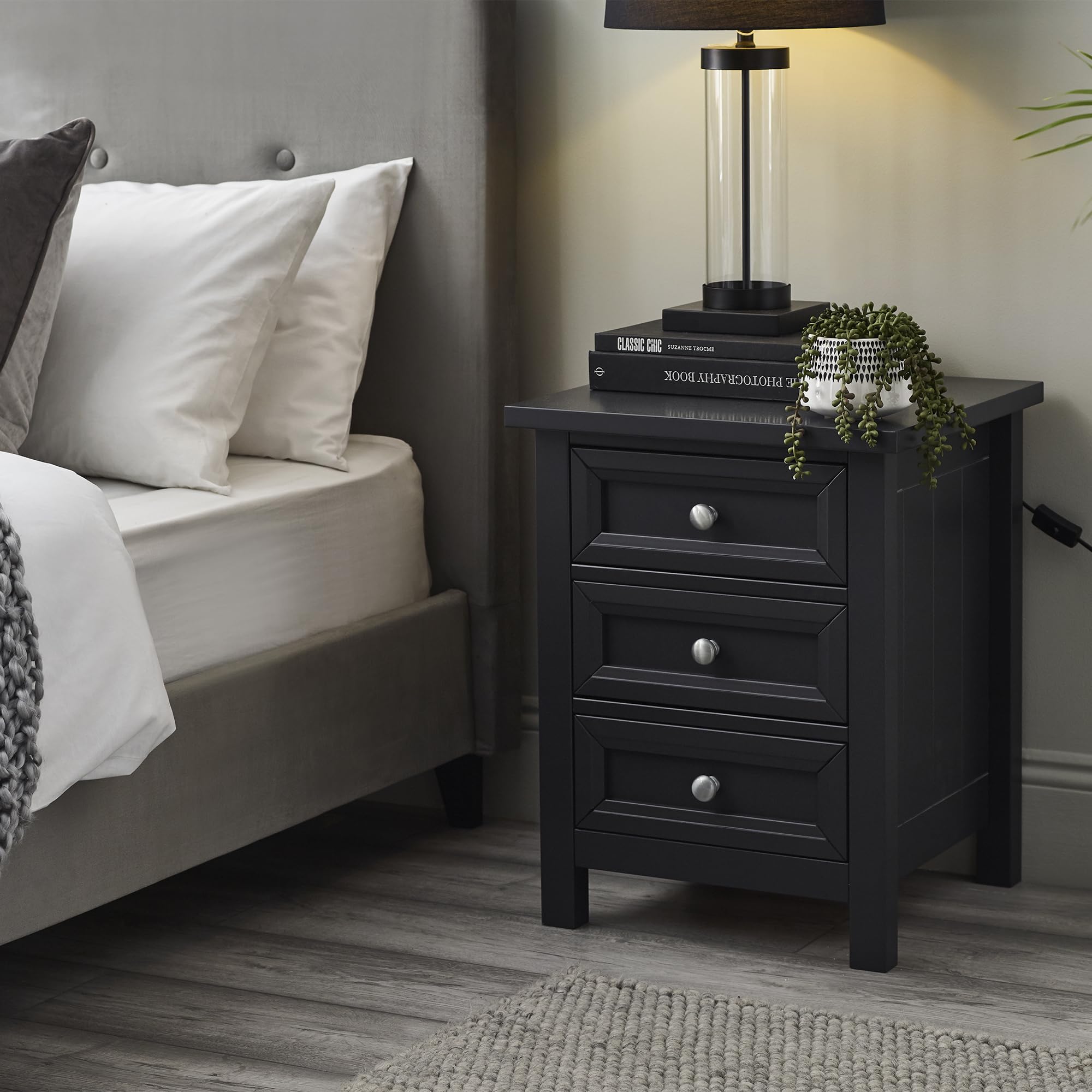 Julian Bowen Maine 3 Drawer Bedside - Anthracite Bedsides