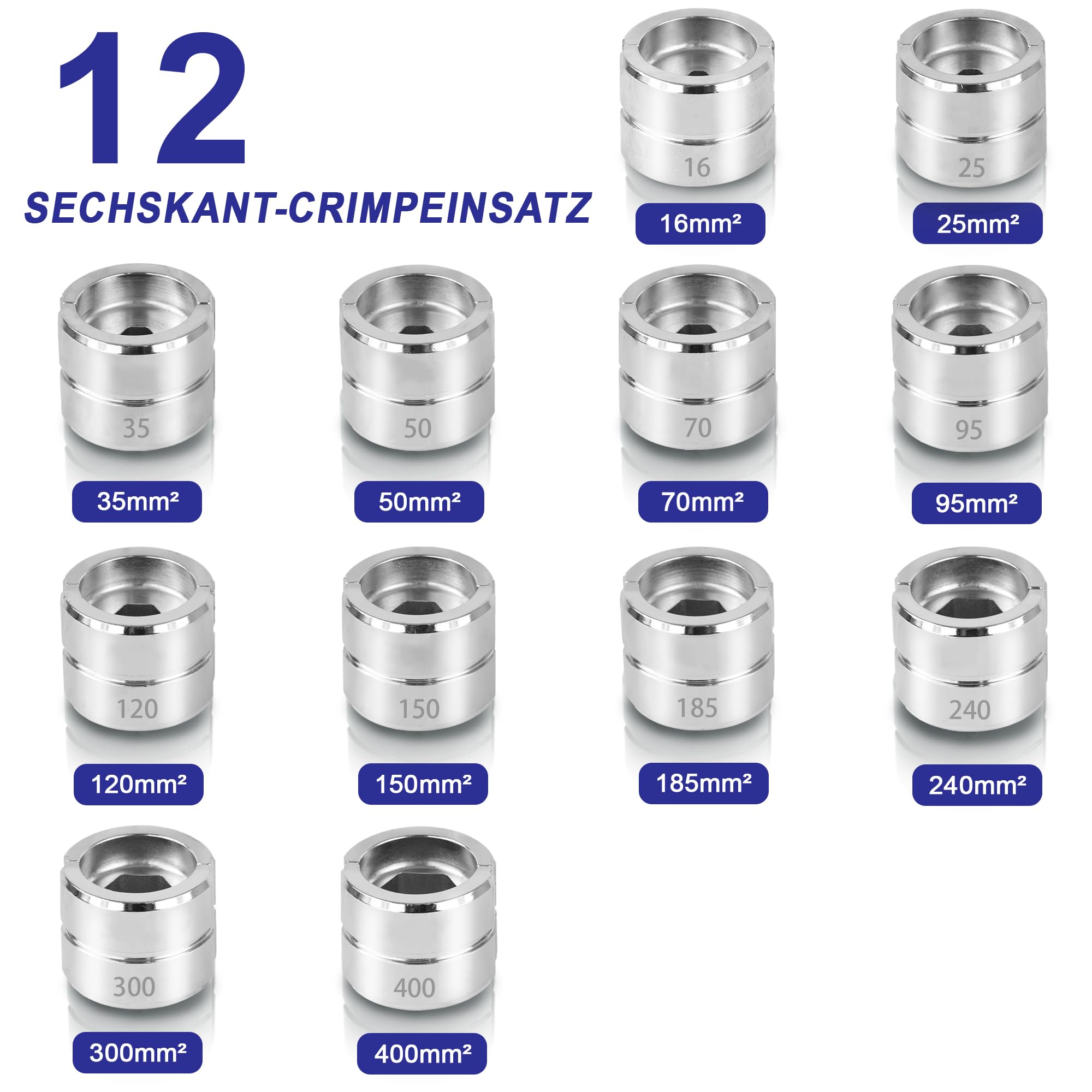 Hydraulische Crimpzange 16-400mm² 120kN - Akku Presszange 18V, 12 Matrizen