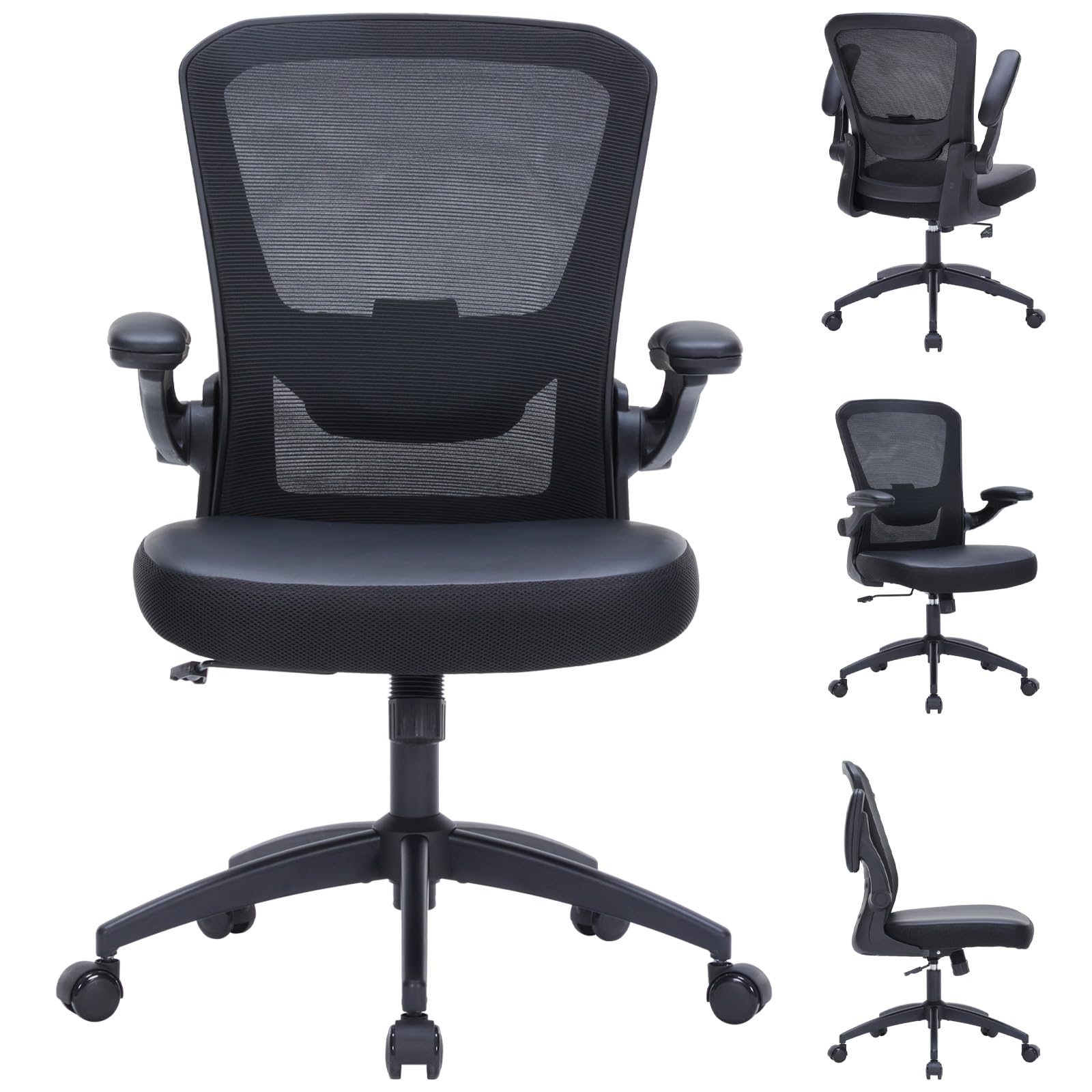 Office Chair 350lbs Heavy Duty Ergonomic Desk Chair with Flip-Up Arms Home Office Desk Chairs with Adjustable Seat