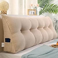Vista 1 de Almohada triangular grande de cuña de lectura, cojín de cabecera para reposo en cama, almohada de forro polar para cabecero, respaldo con funda Beige