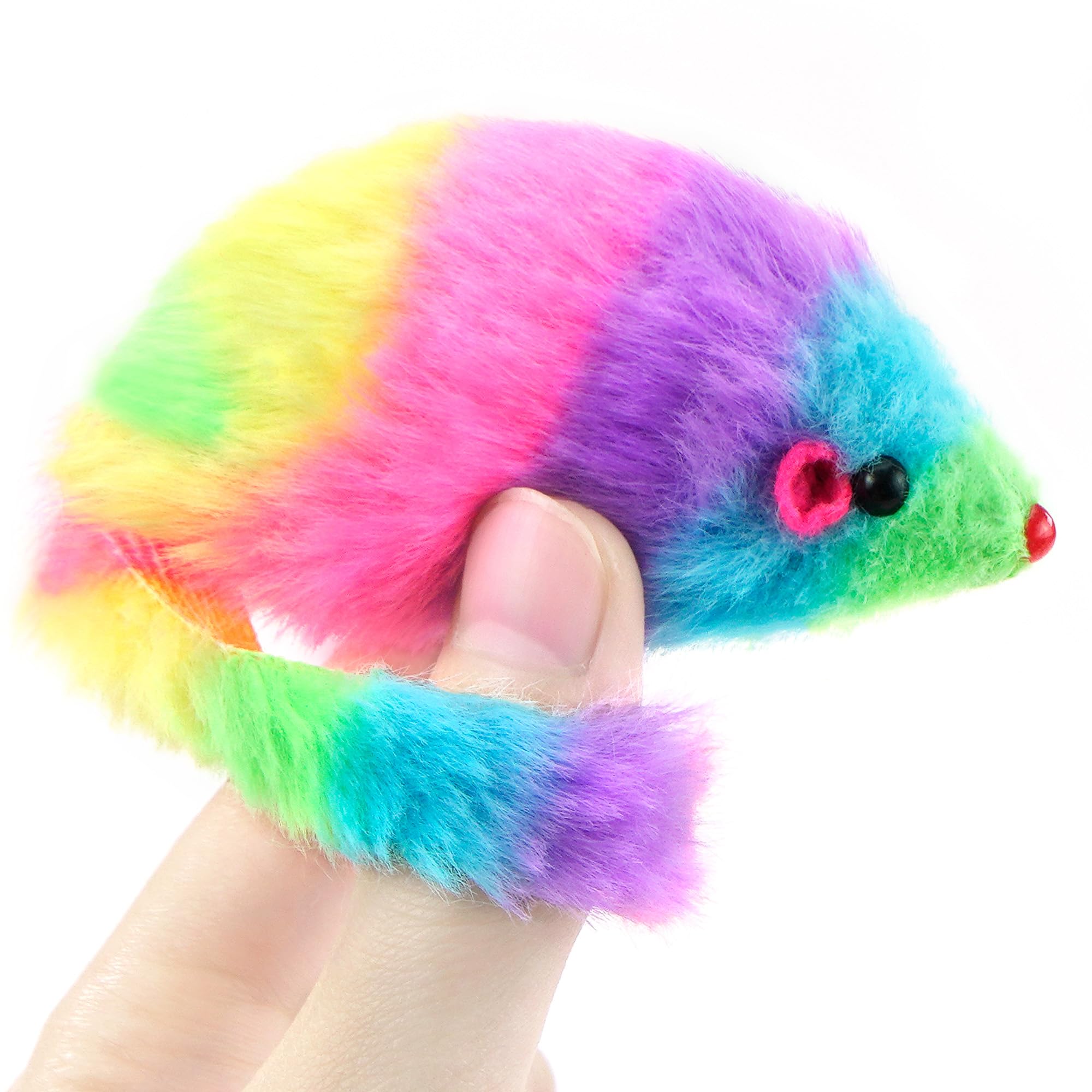 Chiwava 24 pezzi da 2,8" arcobaleno giocattolo peloso per gatti con sonaglio gioco interattivo a forma di topo