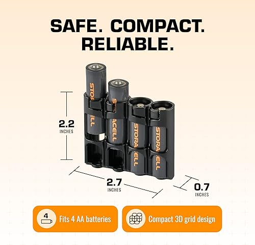 Miniatura 6 de Storacell Organizador de almacenamiento de baterías AA (paquete de 2), negro, capacidad para 4 baterías (no incluidas)
