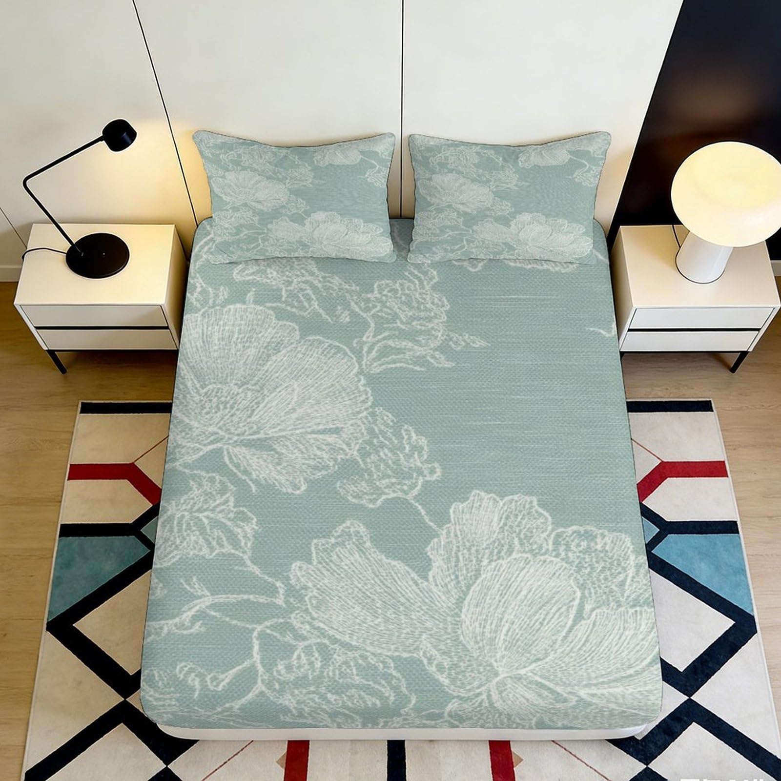 Jqzkxnhpbr Style-5 3D Printed Mint Floral Fitted Sheet Microfiber Soft Bedroom Decor Lotus Pattern Mattress Cover For Home Dorm 90X200x25cm