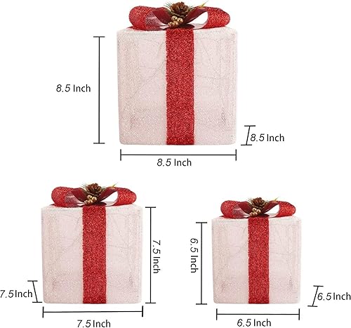 Miniatura 4 de Fulong Cajas de regalo navideñas iluminadas – Juego de 3, decoraciones navideñas plegables para interiores con 60 luces LED cálidas preiluminadas,