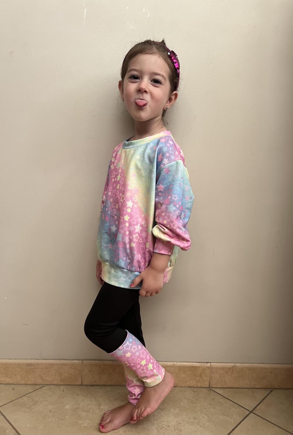 Arshiner Toddler Girls Clothes 2Pcs Graphic Pullover Sweatshirts Patchwork Leggings Pants Fall Winter Outfit Tracksuits 1-6 - Image 8