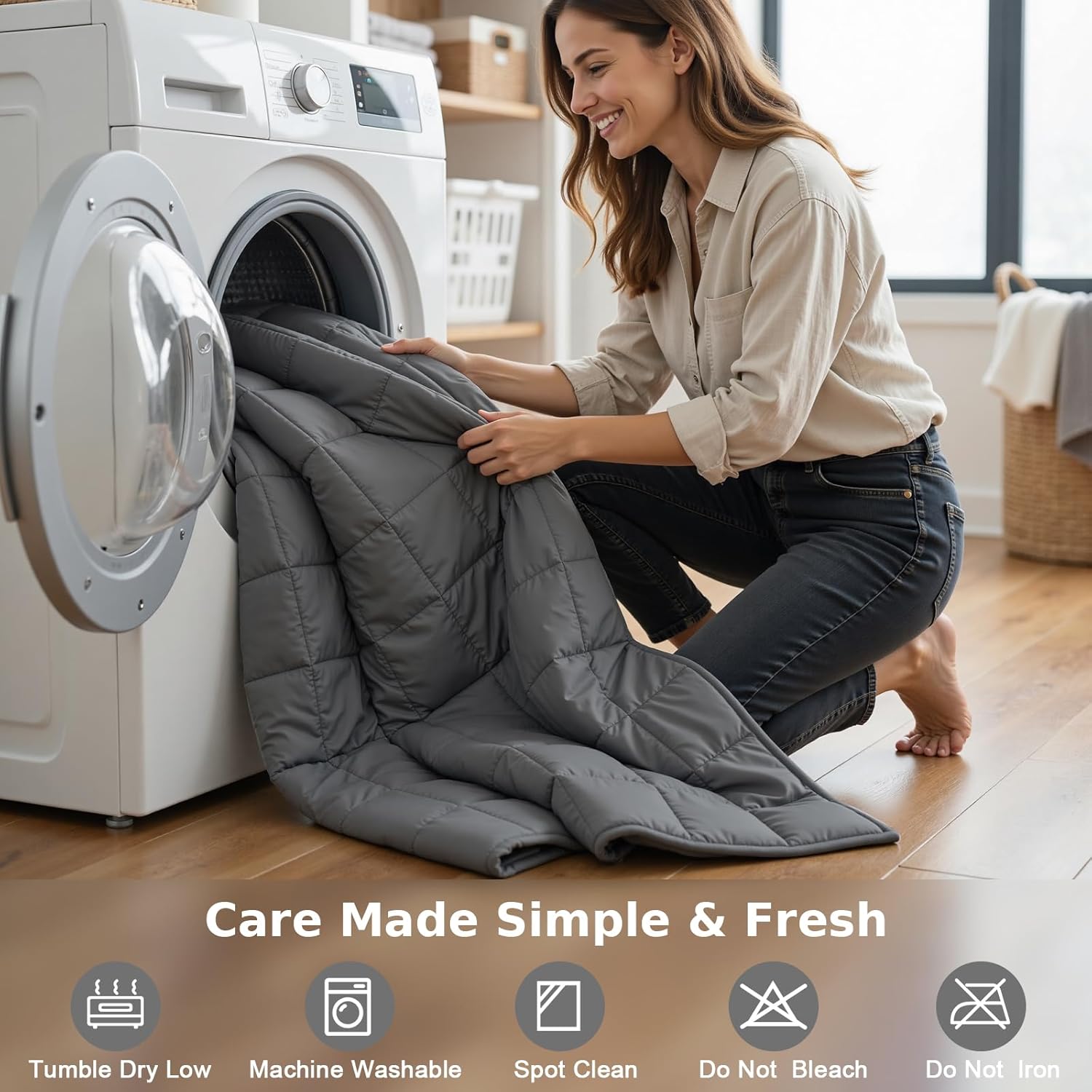 Weighted Blanket(15lbs 60''X80''), Soft and Cozy, Designed with Standard Grid Stitching, Suitable for Use Whilst Resting on a Sofa or Bed,Grey