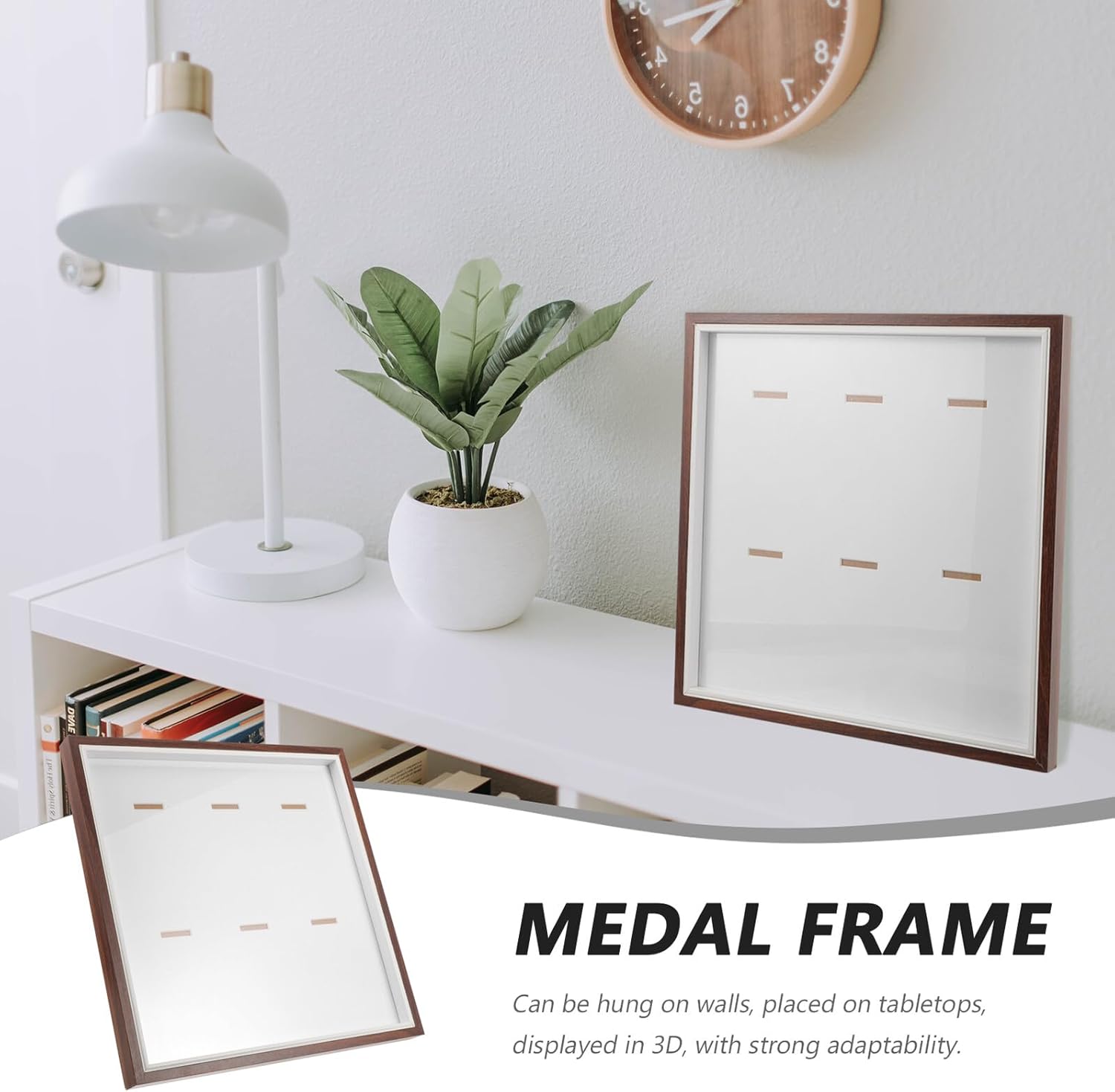 Wakauto Medal Display Frame and Wooden Medal Holder 30x30cm Shadow Box with Wall Mount for Marathon Awards and Badge Display Home Décor