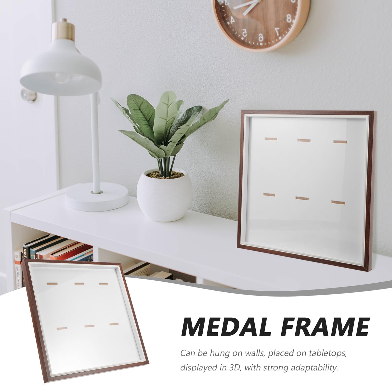 HOMSFOU Expositor de Medallas Marrón de Madera y Vidrio para Escritorio