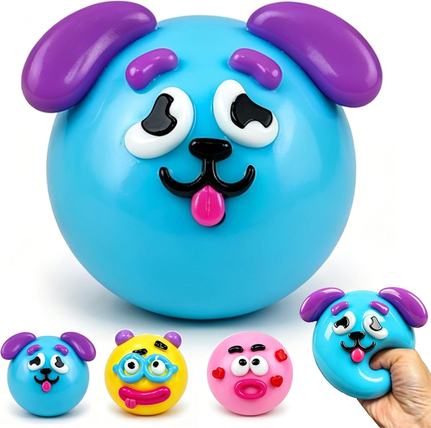 testlili Smushers Squishy, Curiosities Dog Face Swap Squishy, Quirky Expression Face-Changing Soft Squeeze Fidget, Cute Sensory Stress Relief Animal Desk Accessory for Adults (Blue)