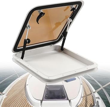 Square Boat Portlight, 19.5"x19.5" Aluminum Push Out Deck Hatch Window with Tempered Glass, Porthole Skylights Escape Window for Boat/Yacht/RV