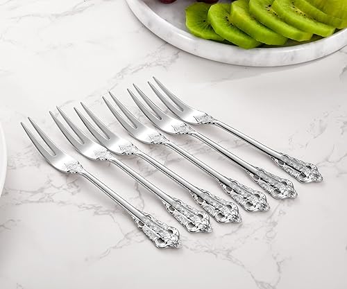 Miniatura 4 de KEAWELL Tenedores de comida de lujo de 6.3 pulgadas, tenedores para mariscos de acero inoxidable 1810, juego de 6, palillos de frutas, tenedores de