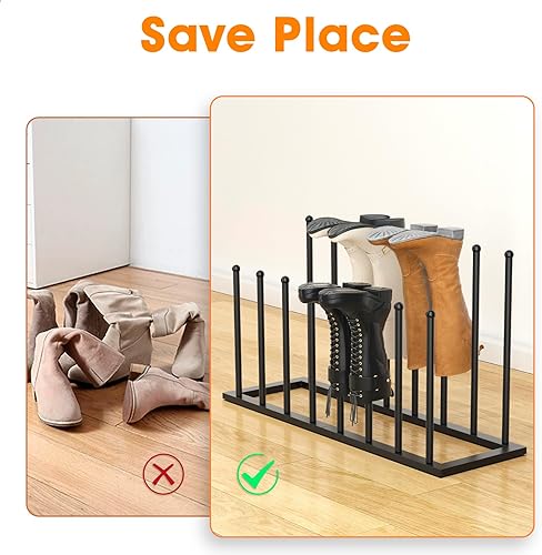 Miniatura 4 de Urban Deco Zapateros de pie independientes, organizador de botas para botas altas, estante de metal negro para botas de 8 pares, organizador de